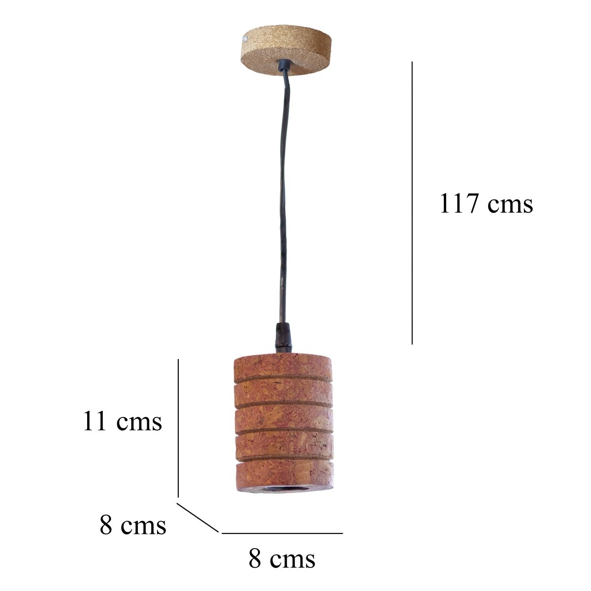 Kezevel Cork Decorative Hanging Light - Natural Cork Brown Cylindrical Ribbed Pendant Light for Living Room, Balcony, Foyer