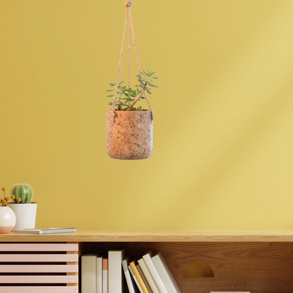 Kezevel Cork Decorative Hanging Planter - Natural Cork Cylindrical Hanging Planters Pot with Jute Twine Rope for Home Decor