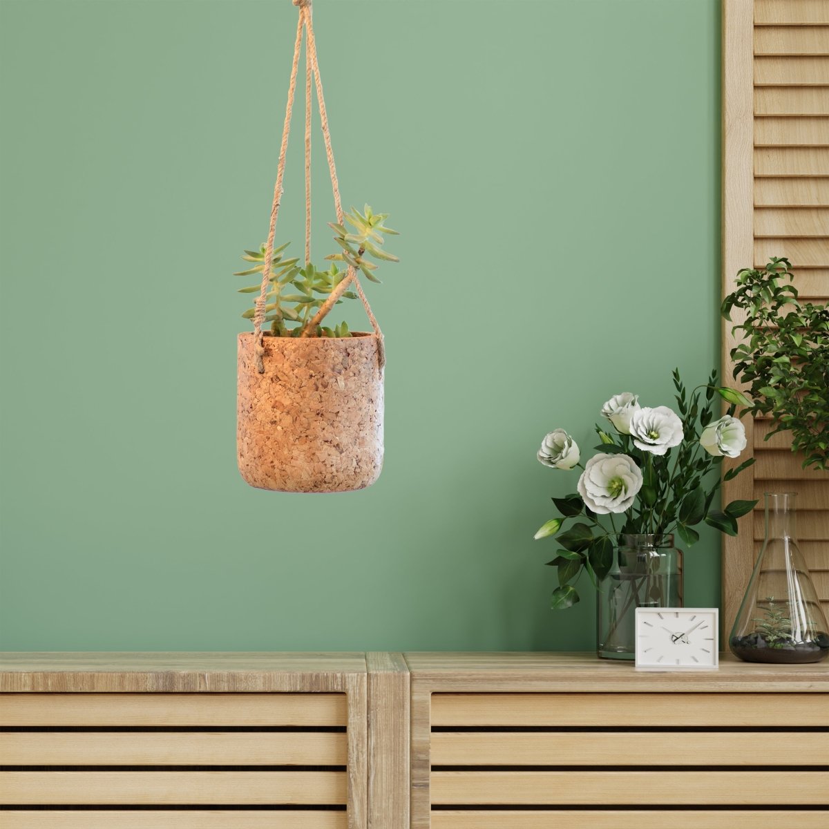 Kezevel Cork Decorative Hanging Planter - Natural Cork Cylindrical Hanging Planters Pot with Jute Twine Rope for Home Decor
