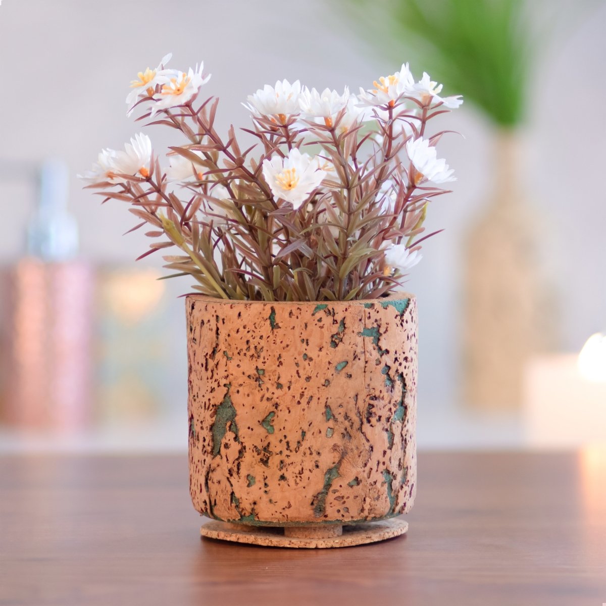 Kezevel Cork Decorative Planter - Natural Cork Brown Cylindrical Indoor Planters for Home Decor, Table Decor, Flower Pot
