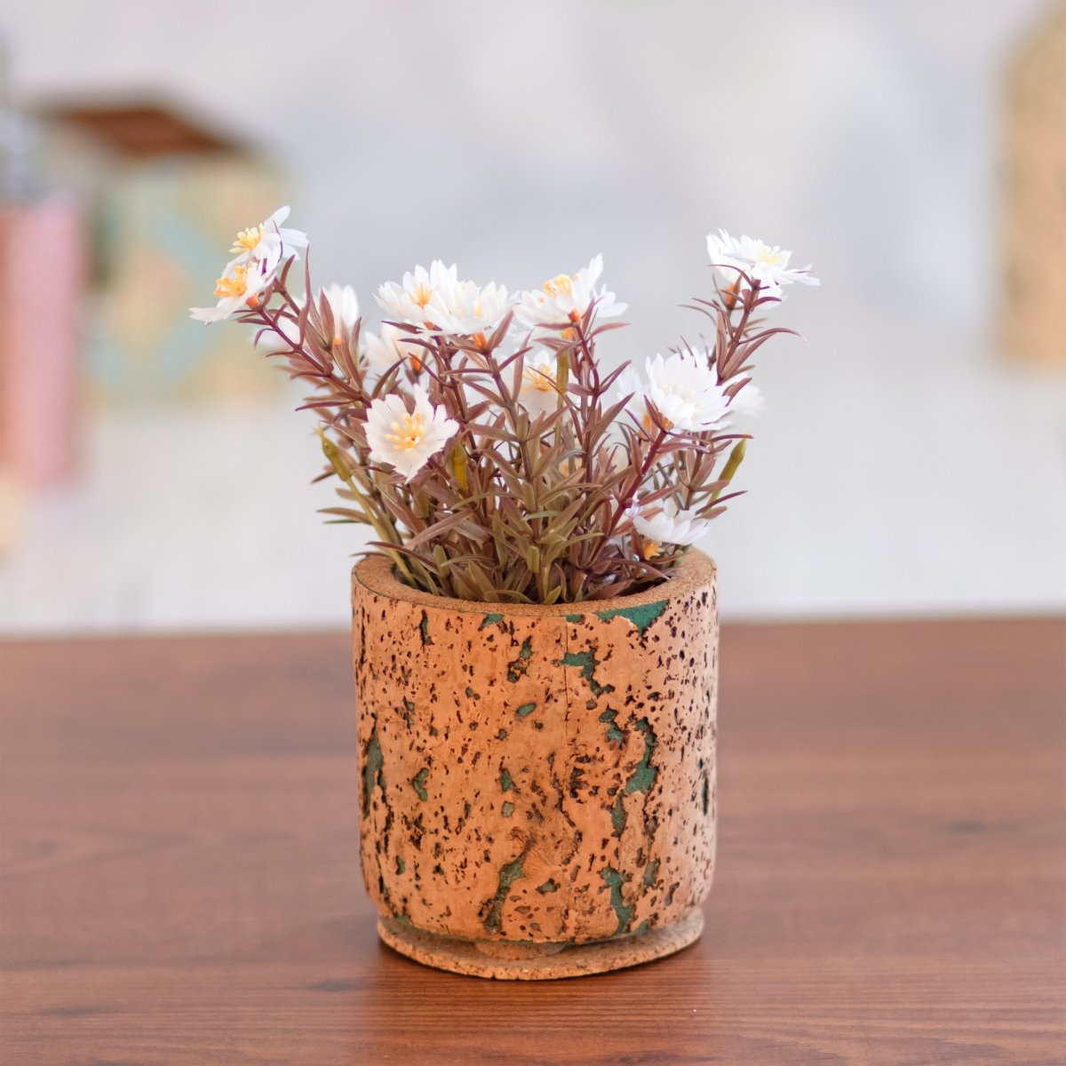 Kezevel Cork Decorative Planter - Natural Cork Brown Cylindrical Indoor Planters for Home Decor, Table Decor, Flower Pot