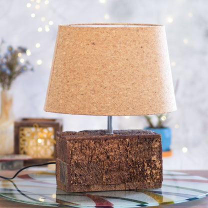 Kezevel Cork Decorative Table Lamp - Brown Conical Shade with Rectangle Base Bedside Table Lamp, Desk Lamp, Side Lamp
