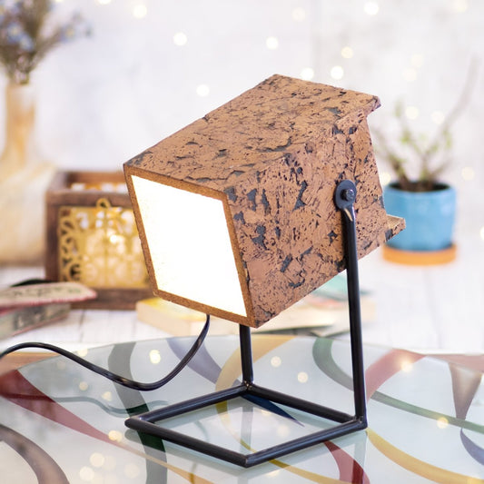 Kezevel Cork Decorative Table Lamp - Brown Rectangle Handcrafted Bedside Table Lamp, Desk Lamp, Side Lamp, Reading Lamp