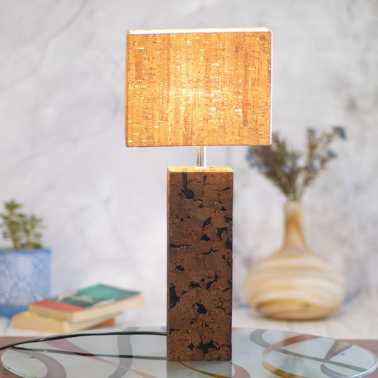 Kezevel Cork Decorative Table Lamp - Brown Rectangle Table Lamp, Bedside Table Lamp for Bedroom, Desk Lamp, Side Lamp