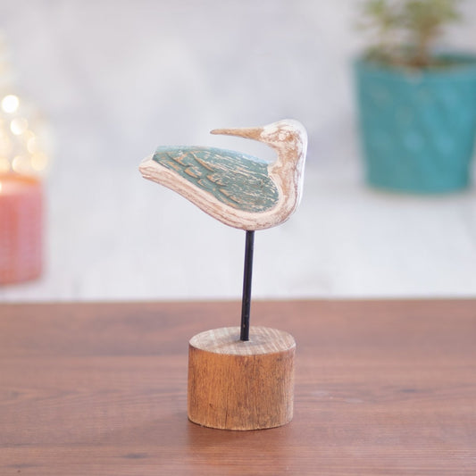 Kezevel Decorative Bird Wooden Showpiece - Blue Brown White Handcrafted Showpieces for Living Room, Figurine for Home Decor