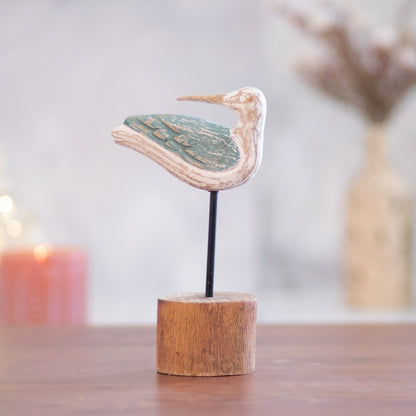 Kezevel Decorative Bird Wooden Showpiece - Blue Brown White Handcrafted Showpieces for Living Room, Figurine for Home Decor
