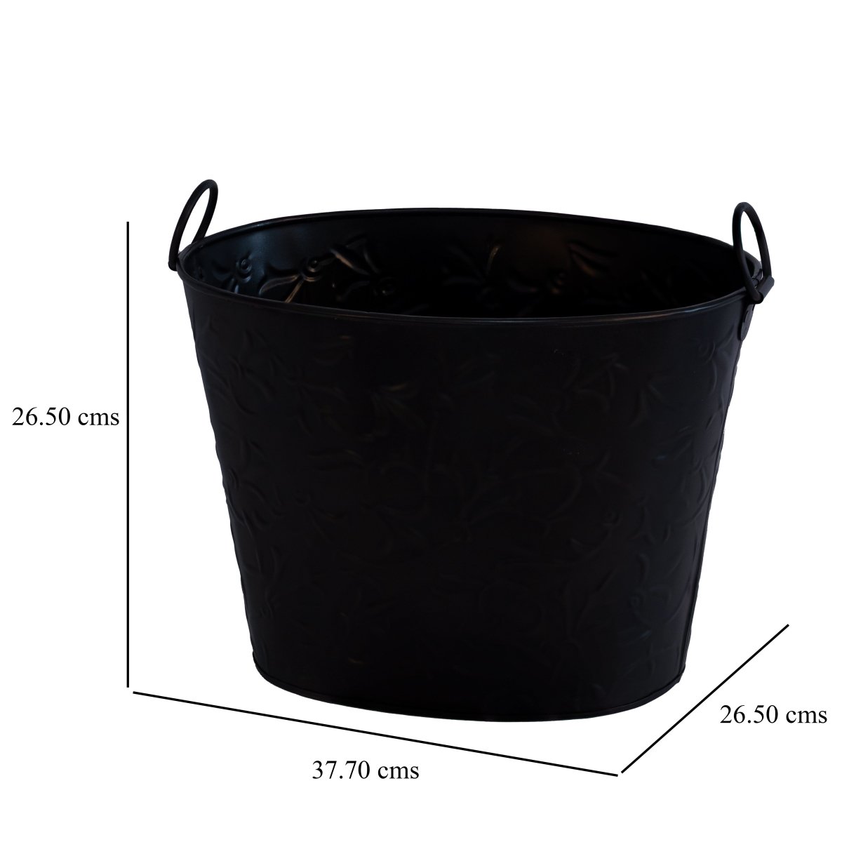 Kezevel Decorative Metal Planter - Dark Brown Indoor Planters in Embossed Floral Design, Bucket Shaped Flower Pot Home Decor