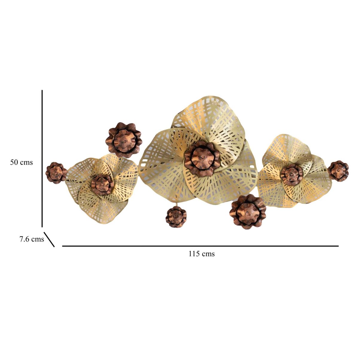 Kezevel Floral Metal Wall Decor - Floral Wall Hanging in Golden Bronze, Decorative Wall Art for Living, Foyer, Home Decor