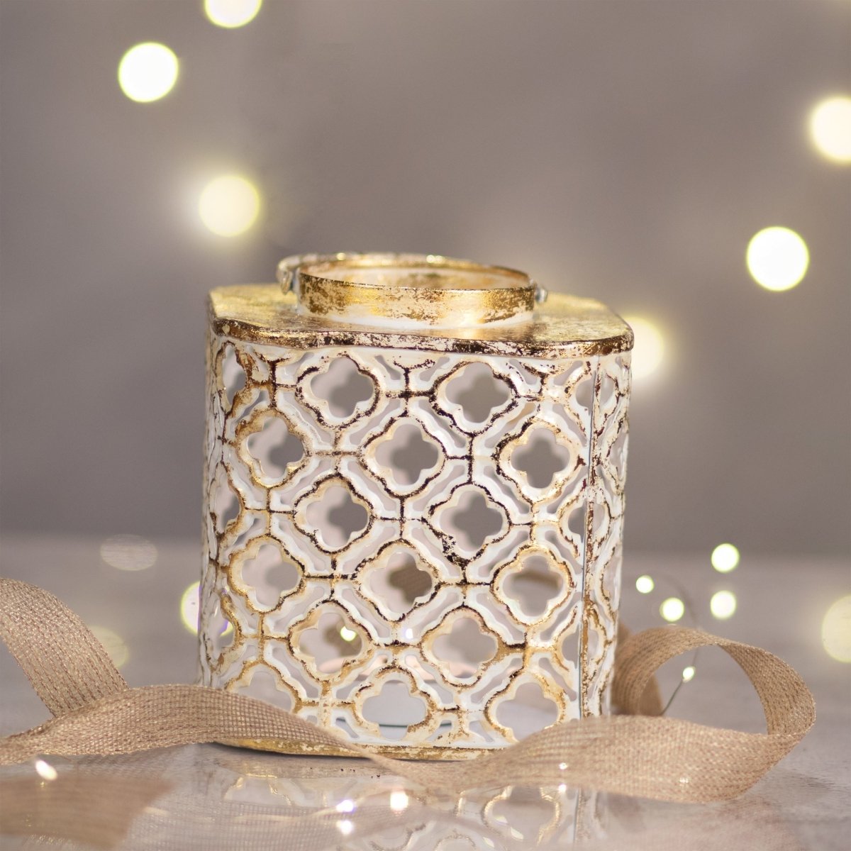 Kezevel Gold Foil Metal Lantern for Tea Light Candle - Kezevel