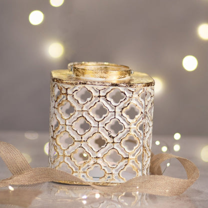 Kezevel Gold Foil Metal Lantern for Tea Light Candle - Kezevel