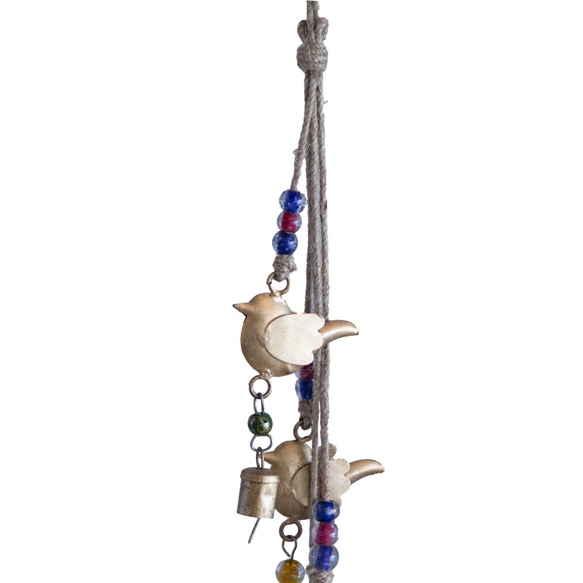Kezevel Handmade Metal Hanging Bells - 5 Bird Antique Golden Wind Chime with Beads and Rope for Home Garden Decor, Balcony