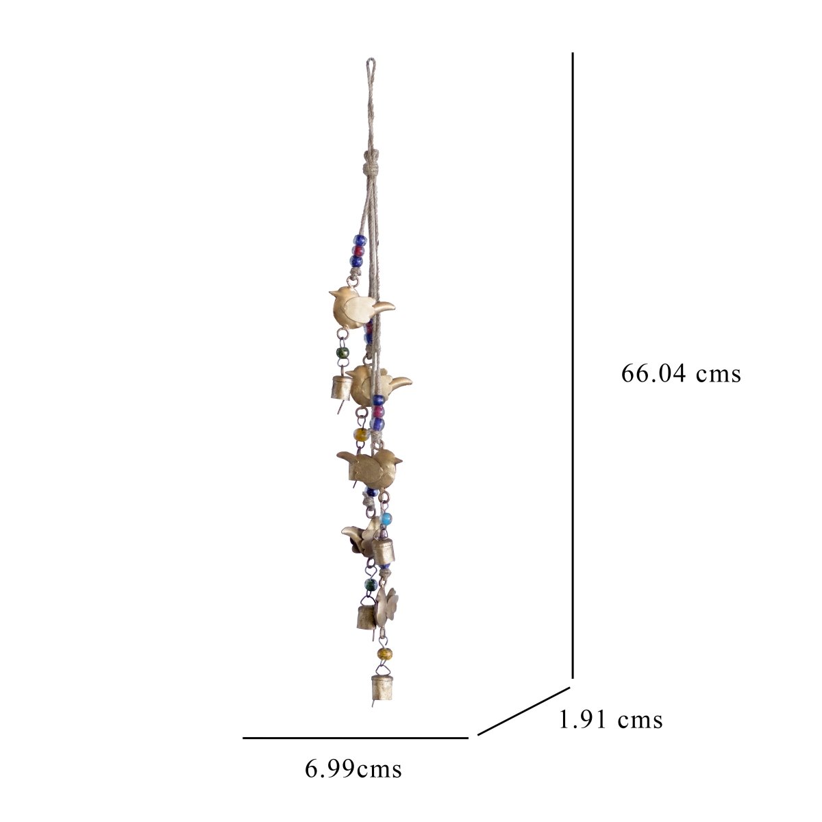 Kezevel Handmade Metal Hanging Bells - 5 Bird Antique Golden Wind Chime with Beads and Rope for Home Garden Decor, Balcony