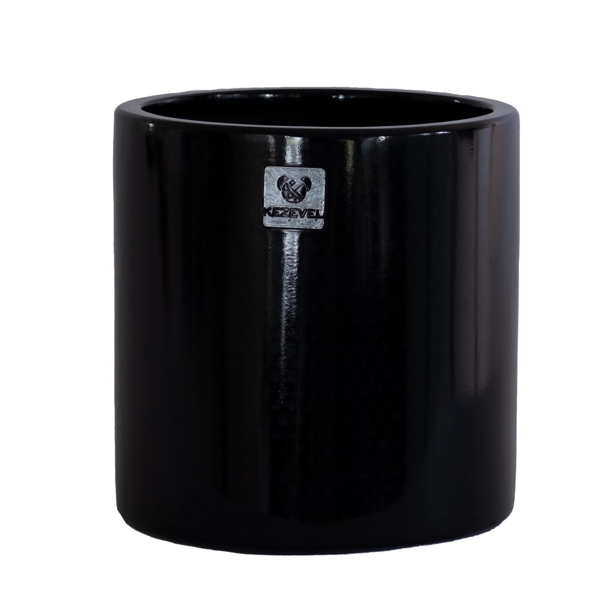 Kezevel Indoor Outdoor FRP Planter - Lightweight and Durable Glossy Black Cylindrical Flower Pot, Planter for Garden Décor