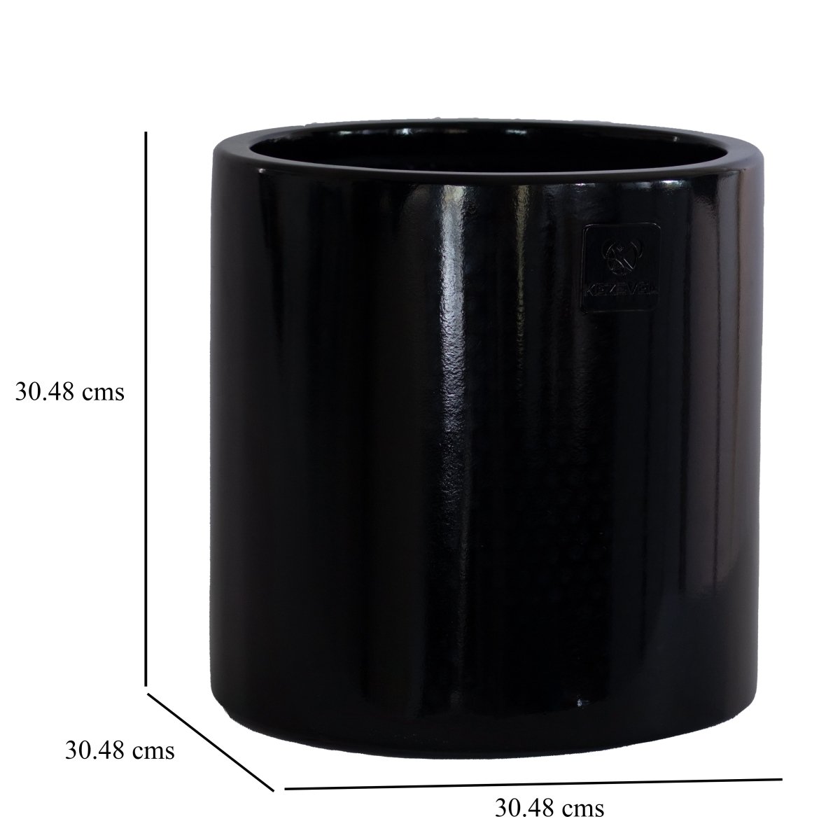 Kezevel Indoor Outdoor FRP Planter - Lightweight and Durable Glossy Black Cylindrical Flower Pot, Planter for Garden Décor