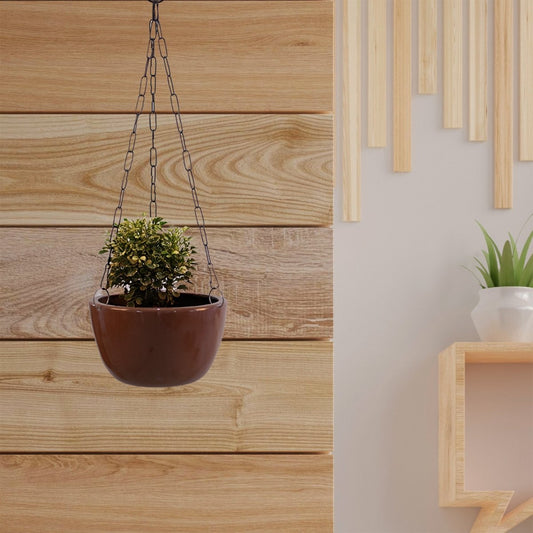 Kezevel Indoor Outdoor FRP Planters - Brown Hanging Flower Pot, Lightweight Durable Hanging Planter for Garden Home Décor