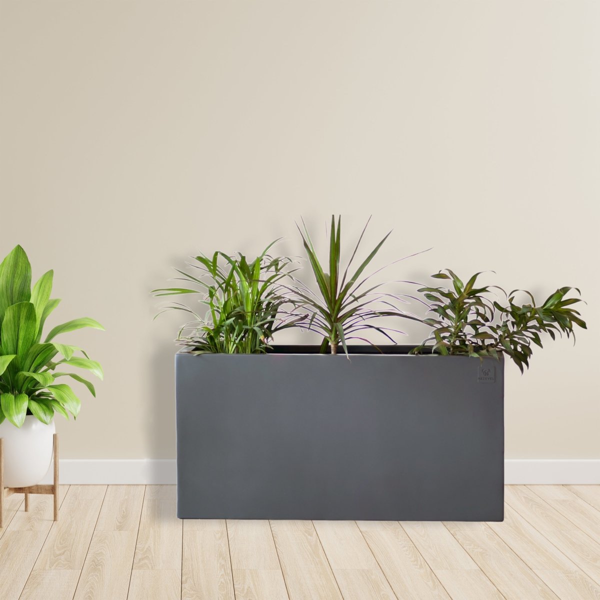 Kezevel Indoor Outdoor FRP Planters - Lightweight and Durable Matte Grey Rectangle Flower Pot, Tree Planter for Garden Décor