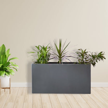 Kezevel Indoor Outdoor FRP Planters - Lightweight and Durable Matte Grey Rectangle Flower Pot, Tree Planter for Garden Décor