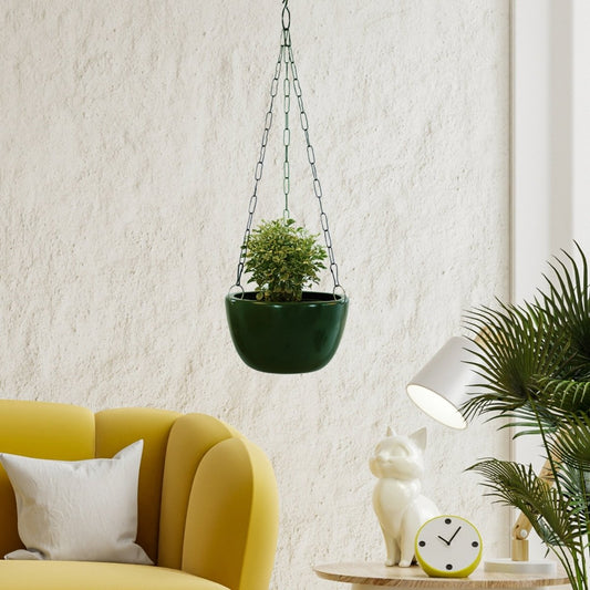Kezevel Indoor Outdoor FRP Planters - Lightweight Durable Glossy Olive Green Finish Flower Pot , Hanging Planter Home Decor