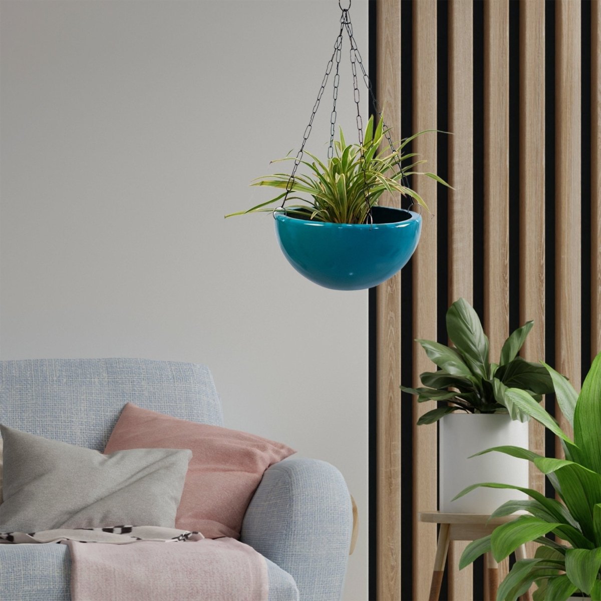 Kezevel Indoor Outdoor FRP Planters - Lightweight Durable Glossy Turquoise Blue Finish Flower Pot , Hanging Planter Decor