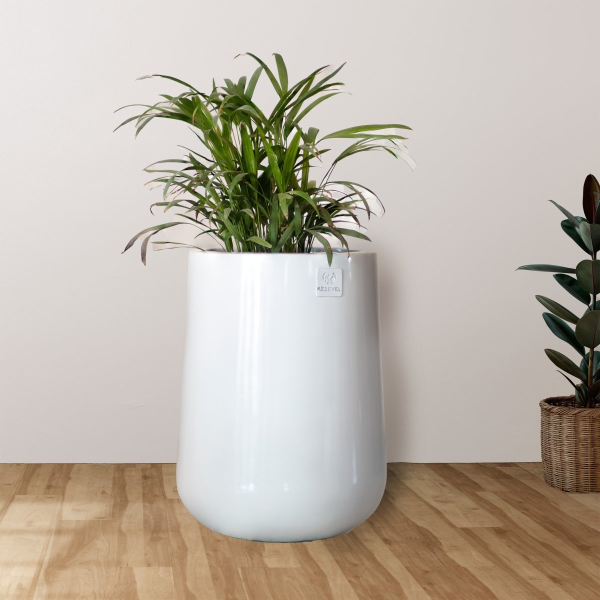 Kezevel Indoor Outdoor FRP Planters - Lightweight Durable Glossy White Finish Plumpy Flower Pot, Planter for Garden Décor