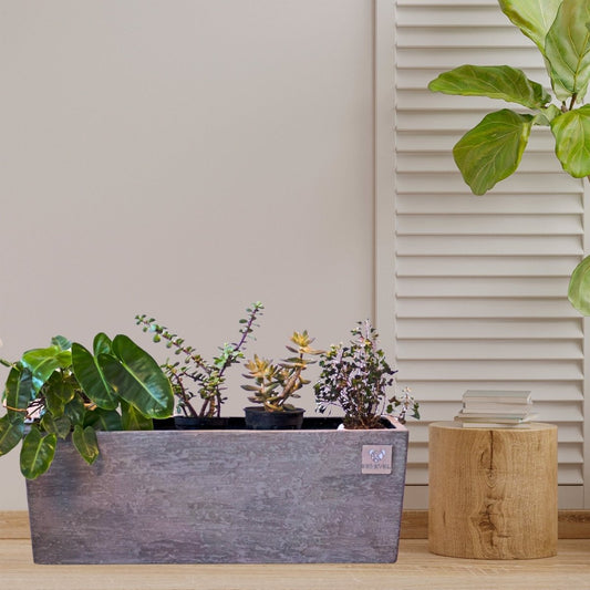 Kezevel Indoor Outdoor FRP Planters - Lightweight Durable Matte Faux Finish Rectangle Railing Flower Pot, Tree Planter Garden