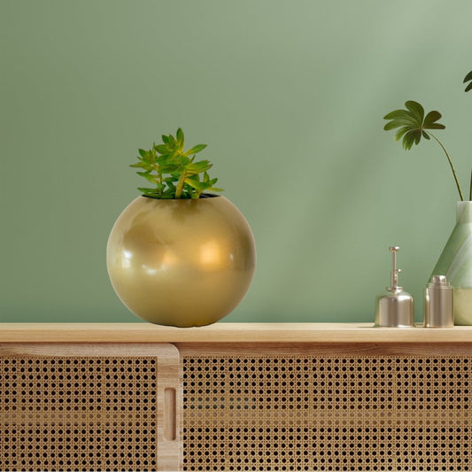 Kezevel Indoor Outdoor FRP Planters - Lightweight Durable Gold Finish Sphere Flower Pot, Tree Planter for Garden Home Decor