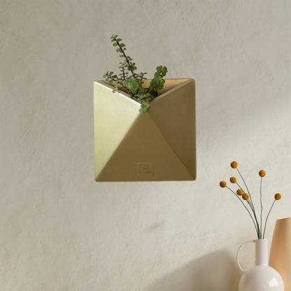 Kezevel Indoor Outdoor FRP Planters - Lightweight Durable Gold Finish Vertical Wall Flower Pot, Wall Planter for Home Décor