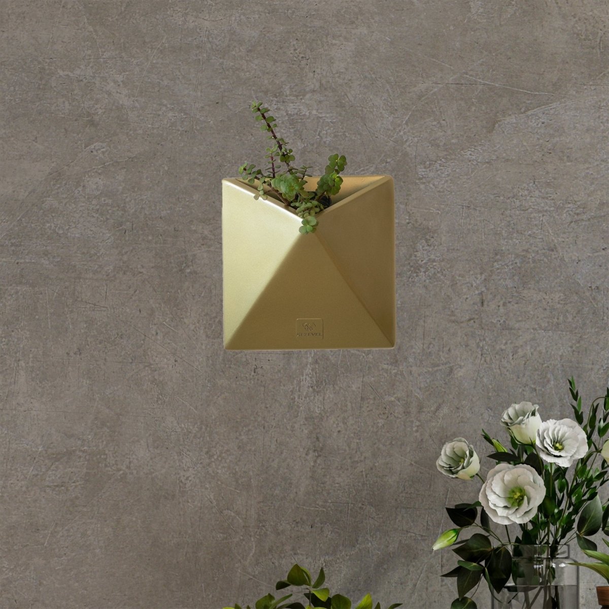 Kezevel Indoor Outdoor FRP Planters - Lightweight Durable Gold Finish Vertical Wall Flower Pot, Wall Planter for Home Décor