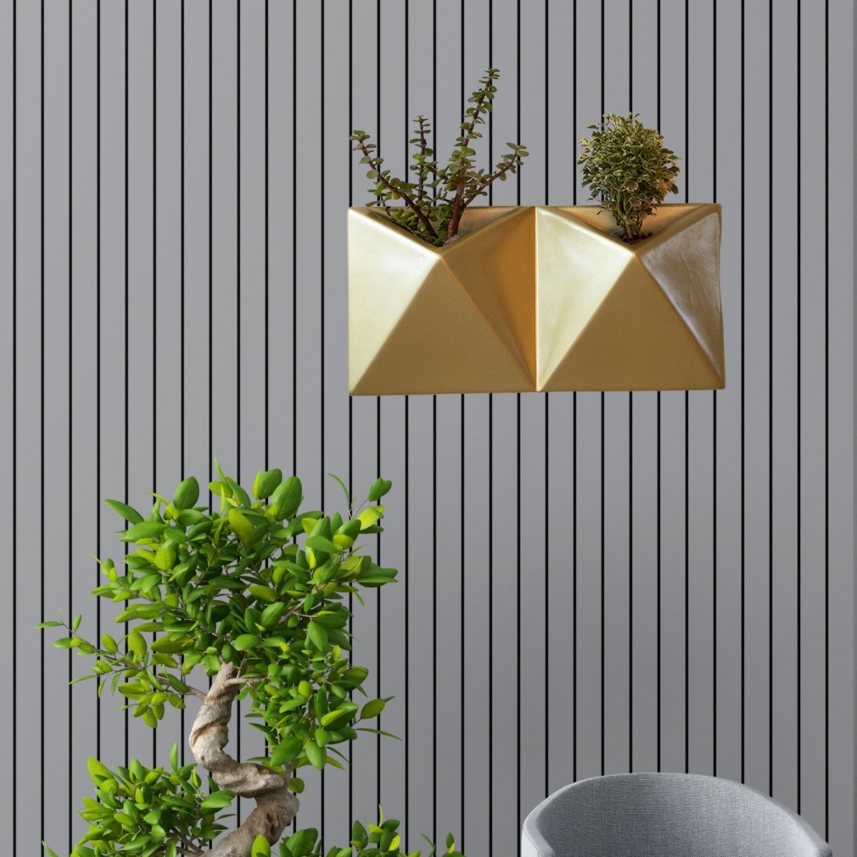 Kezevel Indoor Outdoor FRP Planters - Lightweight Durable Gold Vertical Wall Flower Pot, Wall Planter for Garden Home Décor