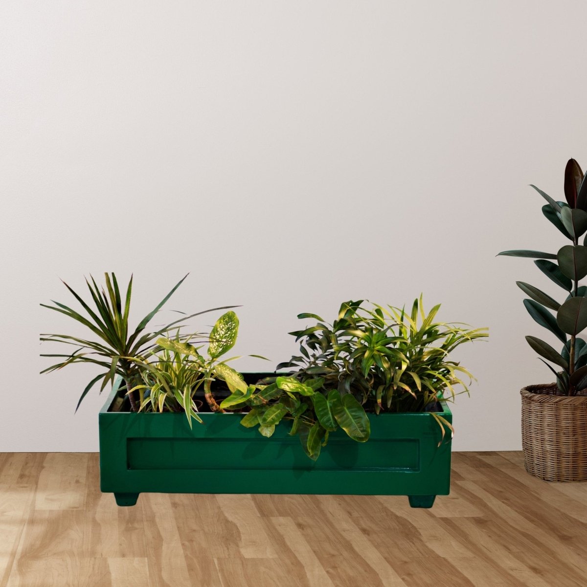 Kezevel Indoor Outdoor FRP Planters - Lightweight Durable Matte Green Rectangle Large Flower Pot, Floor Planter for Garden, Size 91.44X60.96X30.48 CM - Kezevel
