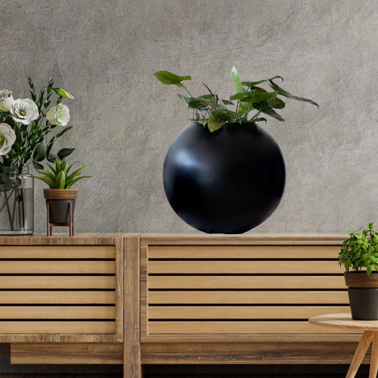 Kezevel Indoor Outdoor FRP Planters - Lightweight Durable Black Sphere Flower Pot, Planter for Flower, Herb for Garden Home
