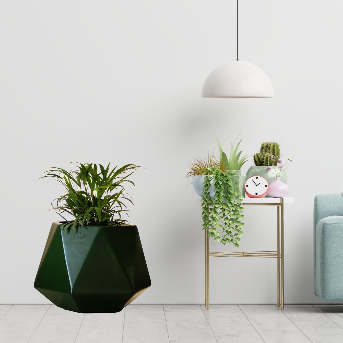 Kezevel Indoor Outdoor FRP Planters - Lightweight Durable Matte Olive Green Diamond Flower Pot, Tree Planters for Garden Home