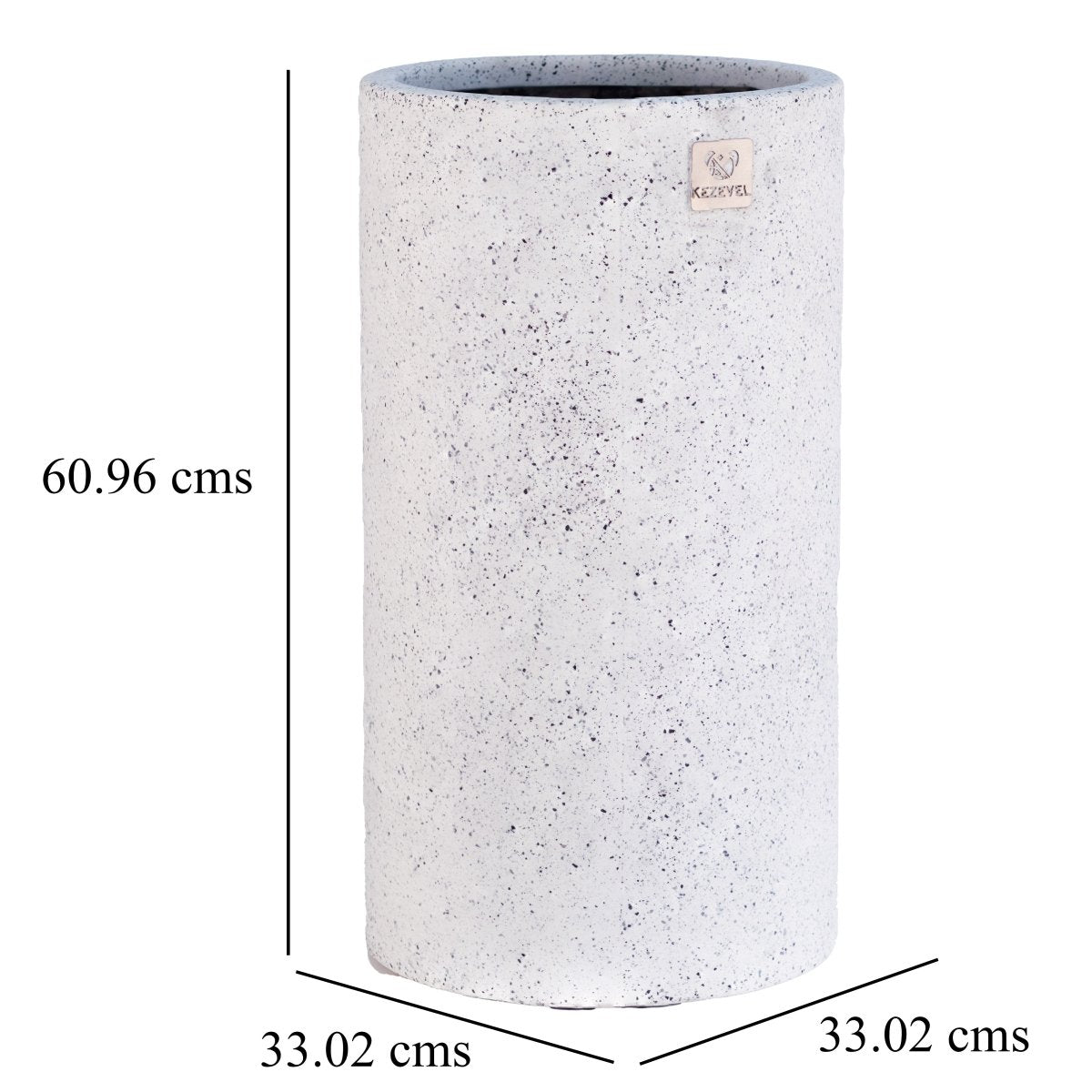 Kezevel Indoor Outdoor FRP Planters - Lightweight Durable Matte White Stone Finish Cylindrical Flower Pot, Garden Planter