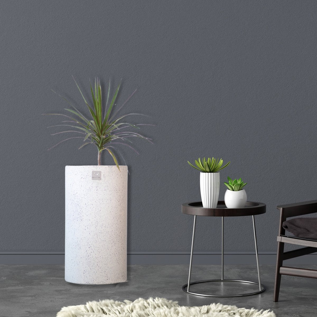 Kezevel Indoor Outdoor FRP Planters - Lightweight Durable Matte White Stone Finish Cylindrical Flower Pot, Garden Planter
