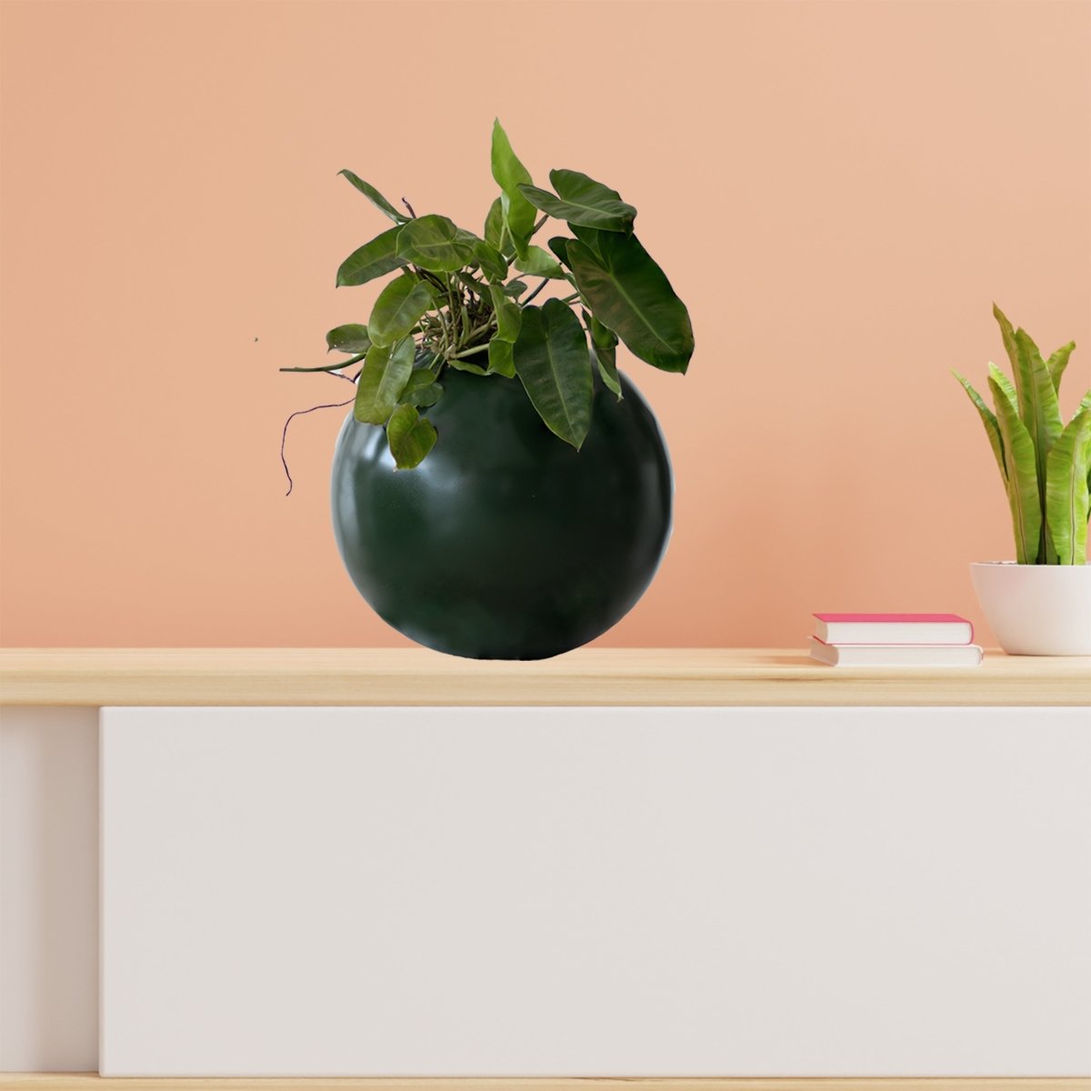 Kezevel Indoor Outdoor FRP Planters - Olive Green Sphere Flower Pot, Lightweight Durable Matt Planter for Garden Home Décor