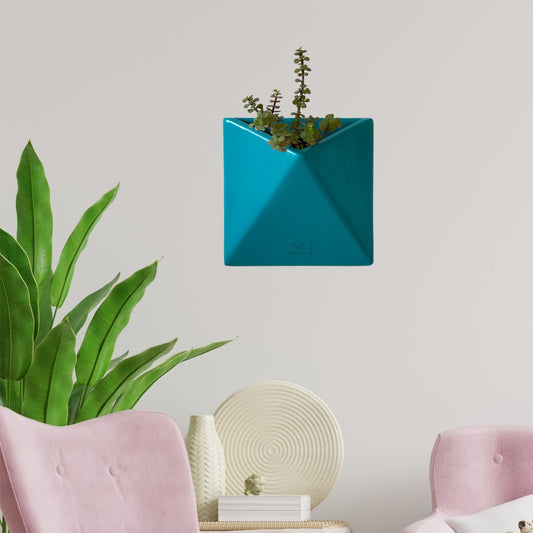 Kezevel Indoor Outdoor FRP Planters -Turquoise Blue Wall Flower Pot, Lightweight Durable Vertical Wall Planter for Home Décor