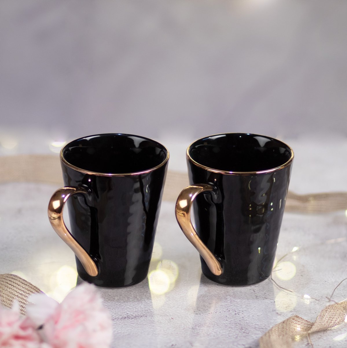 Kezevel Large Black & Gold Mugs - Set of 2 - Porcelain - Kezevel