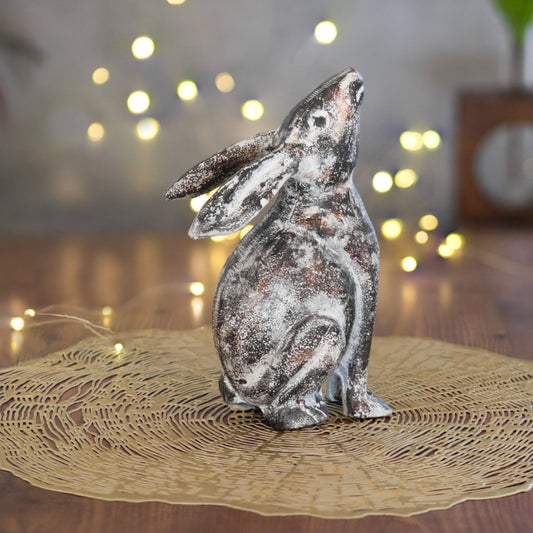 Kezevel Metal Big Rabbit Statue - Antique White Black Copper Handcrafted Rabbit Showpieces Home Decor, Animal Figurine Table