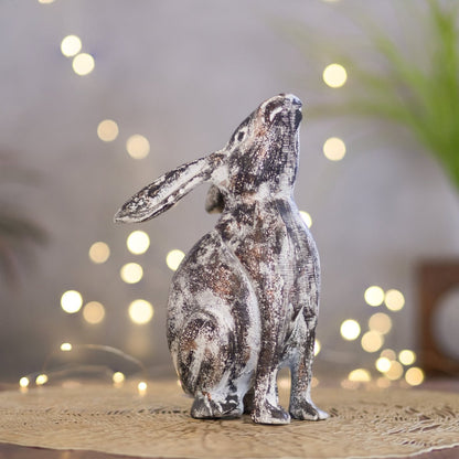 Kezevel Metal Big Rabbit Statue - Antique White Black Copper Handcrafted Rabbit Showpieces Home Decor, Animal Figurine Table