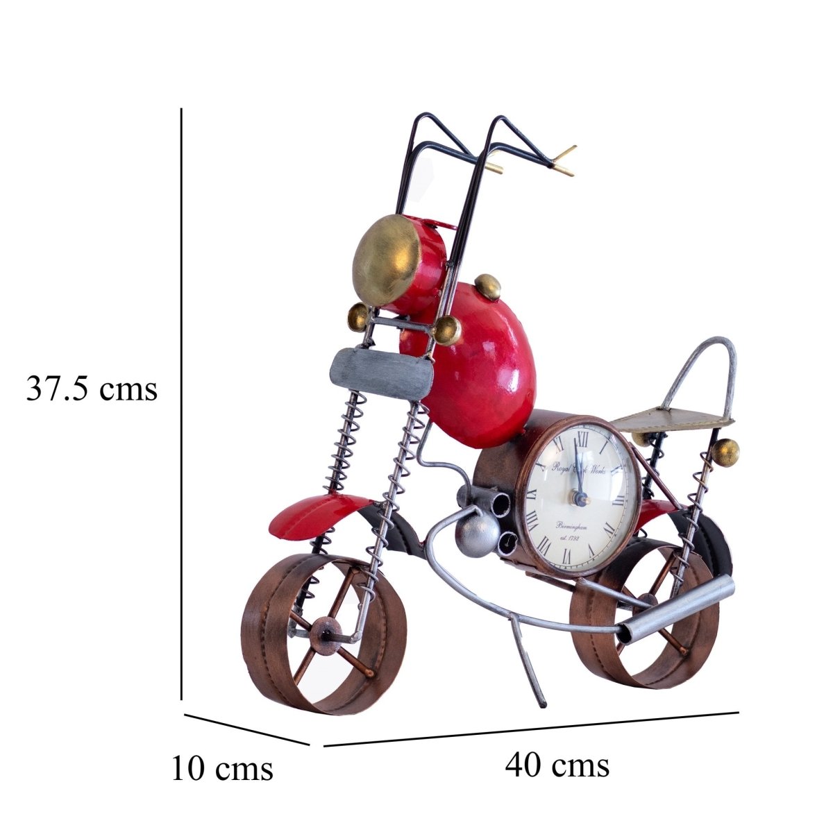 Kezevel Metal Bike with Watch Table Decor - Handcrafted Bike Table Decorative in Red Bronze Finish, Metal Showpieces for Home Decor, Size 40X10X37.5CM - Kezevel