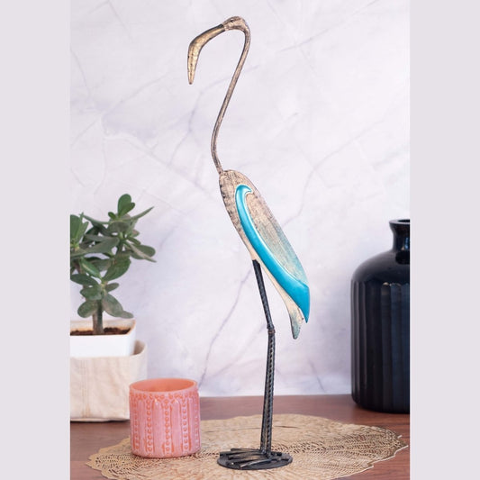 Kezevel Metal Birds Table Decor - Bird Figurines Statue in Antique Golden and Blue Finish, Metal Showpiece for Home Decor