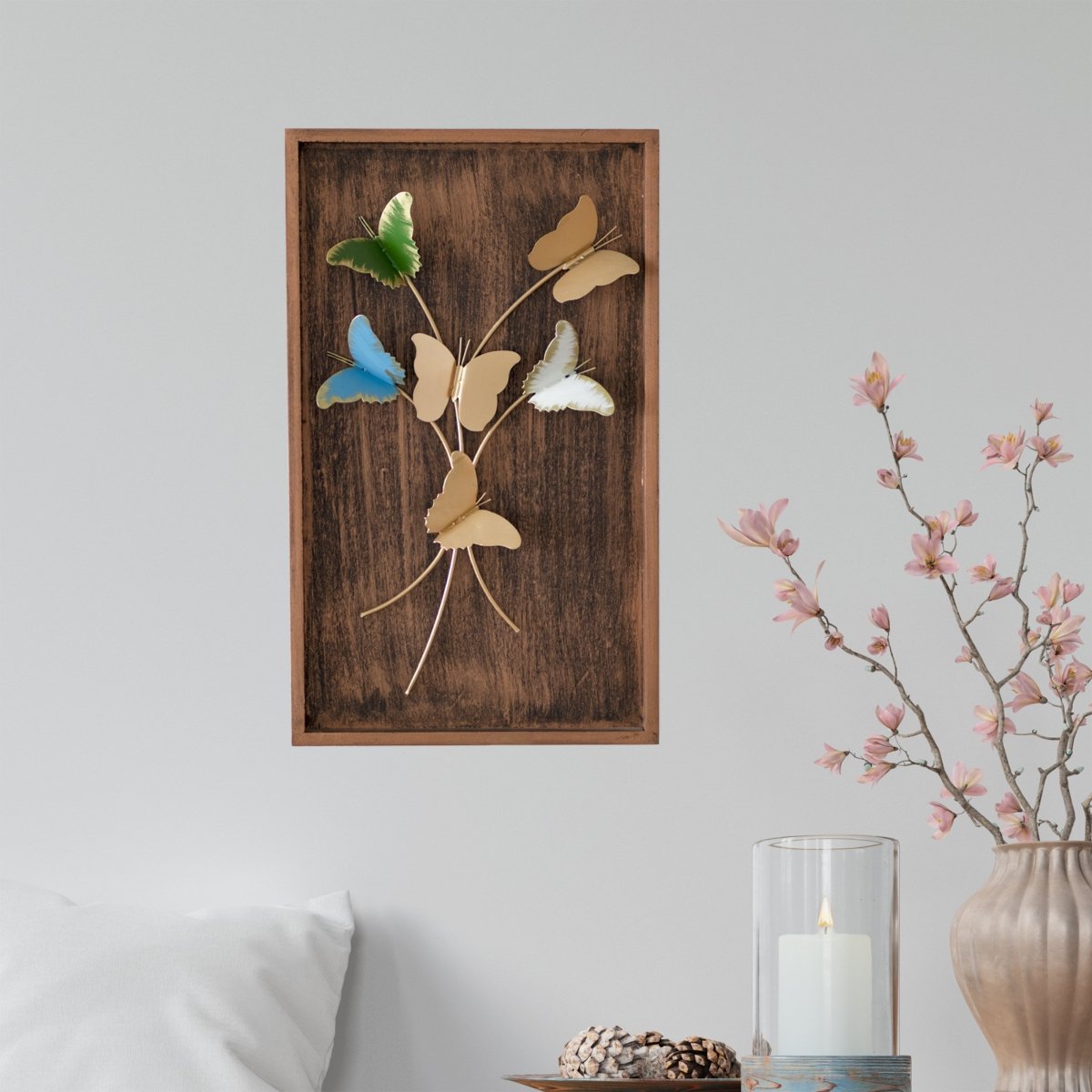 Kezevel Metal Butterfly Wall Decor - Handcrafted Multicolour Metal Wall Art, Wall Showpiece for Home Decor, Living Room Decor, Size 30.48X2.54X50.8 CM - Kezevel
