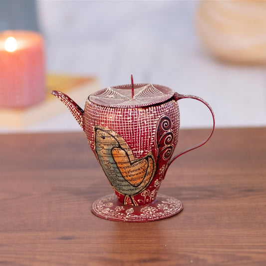 Kezevel Metal Candle Holder - Hand Painted Matte Red Aladdin Lamp Shaped Candle Holder for Home Decoration, Room Decoration