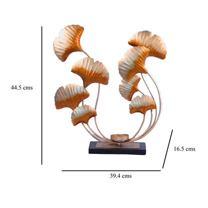 Kezevel Metal Candle Holder Table Decor - Handcrafted Floral T-Light Candle Holders in Golden Orange Showpieces for Home Decor, Size 39.4X16.5X44.5 CM - Kezevel