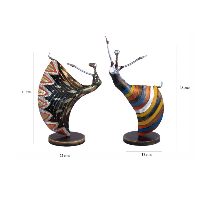 Kezevel Metal Dancing Lady Table Decor - Set of 2 Table Top Statue of Multicolour Metal Showpieces for Home Decor, Figurines, Size 22X12X38 CM - Kezevel