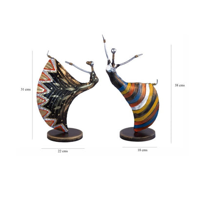Kezevel Metal Dancing Lady Table Decor - Set of 2 Table Top Statue of Multicolour Metal Showpieces for Home Decor, Figurines, Size 22X12X38 CM - Kezevel