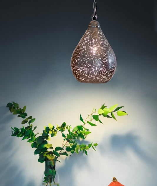 Kezevel Metal Decor Hanging Light - Nickel Finish Hand Carved Pendant Light / Lamp for Living Room, Bedroom, Balcony, Foyer