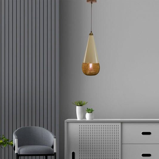 Kezevel Metal Decor Hanging Light - Handcrafted Beige and Brown Pendant Light for Living Room, Bedroom, Foyer & Balcony