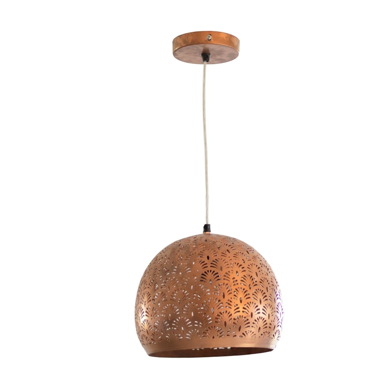 Kezevel Metal Decor Hanging Light - Handcrafted Copper Finish Patterned Round Hanging Light for Living Room, Decorative Pendant Light, Size 27X27X24CM - Kezevel