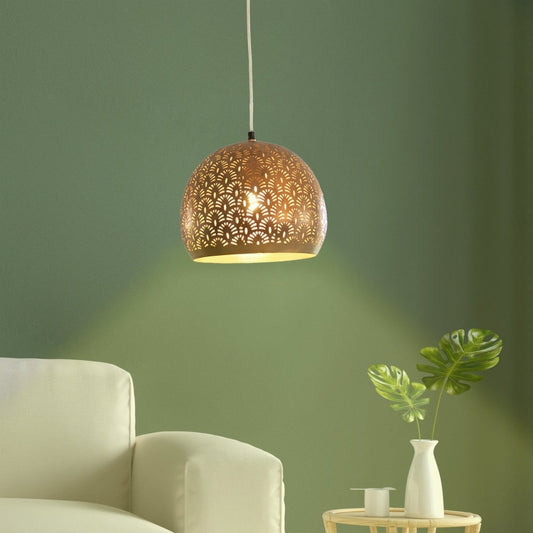Kezevel Metal Decor Hanging Light - Handcrafted Copper Finish Patterned Round Hanging Light for Living Room, Decorative Pendant Light, Size 27X27X24CM - Kezevel